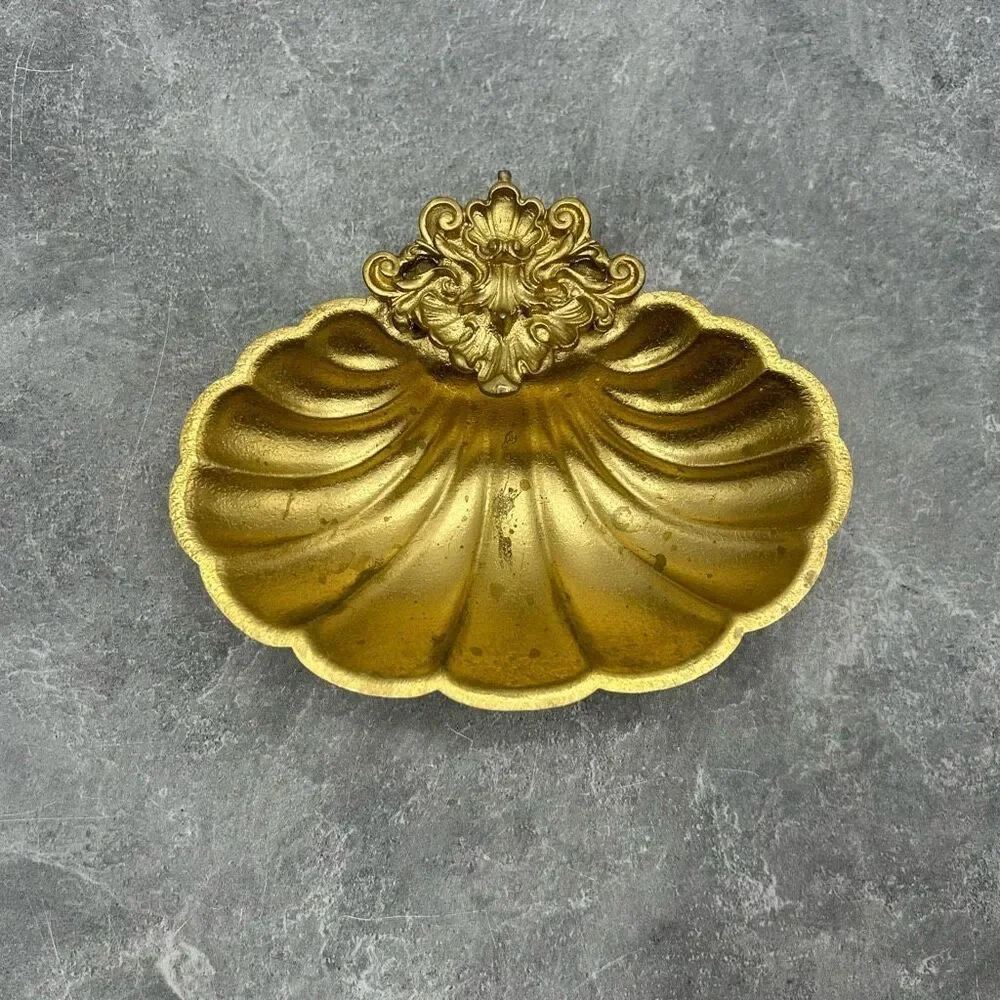 Vintage Matson Stylebuilt Gold Gilt Footed Shell Bathroom Vanity Soap Trinket Di